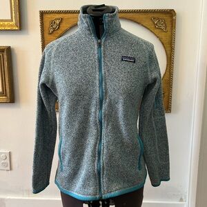 Patagonia Blue and Gray knit Jacket – Timeless, Warm & Adventure-Ready!
